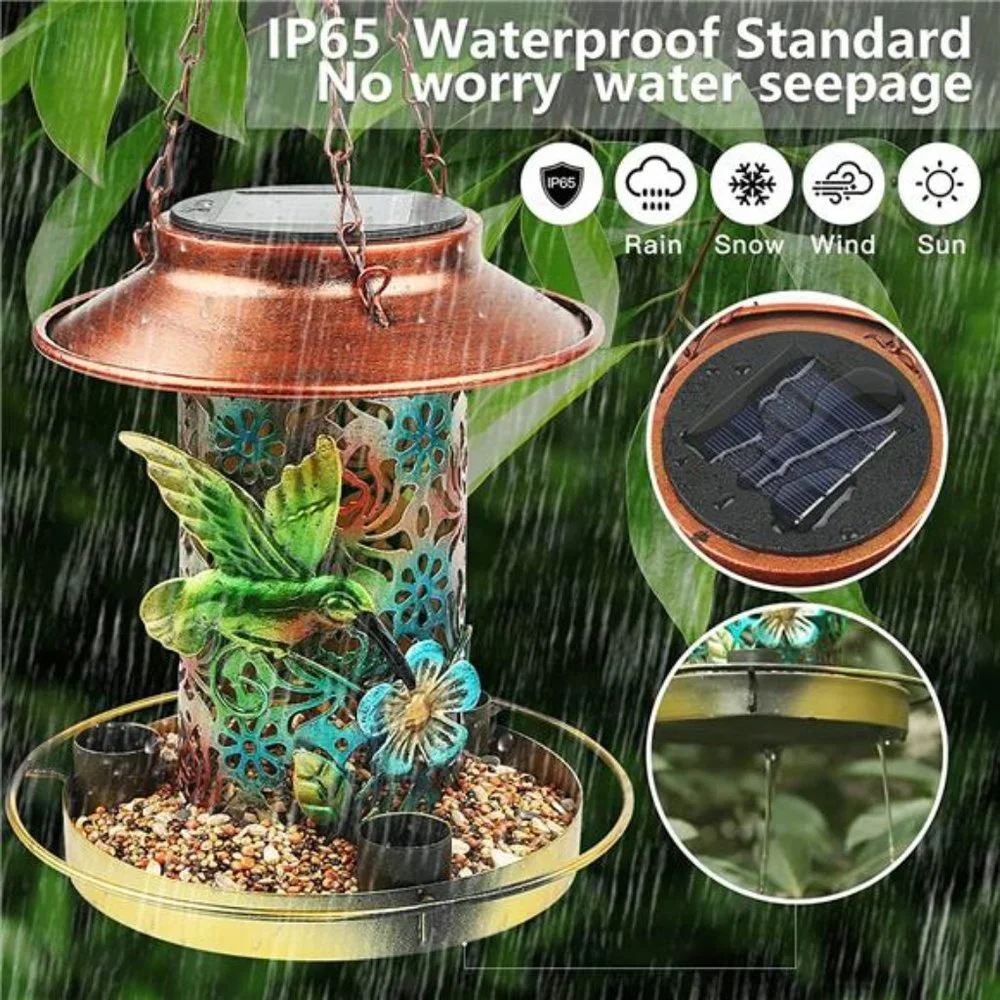 Solar Bird Feeder for Outdoors Hunging, Solar Metal Waterproof Outside Wild Bird